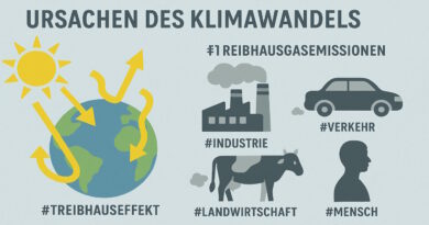 Ursachen des Klimawandels mit Grafik zum Treibhauseffekt und dessen Verursacher.
